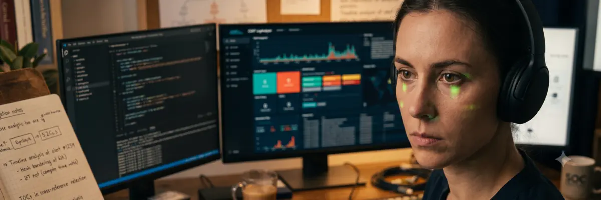 SOC analyst reviewing detection alerts on monitoring dashboards