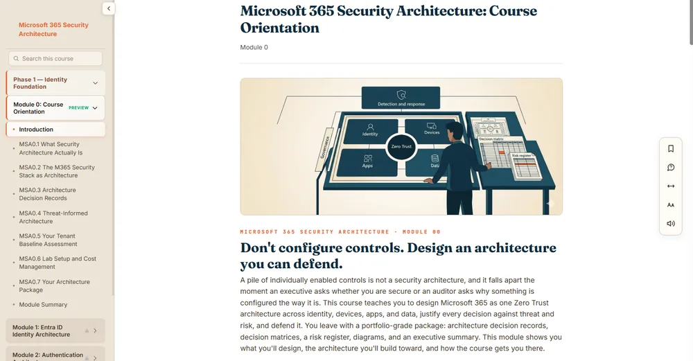 A free Microsoft 365 Security Architecture course module, open to read in full