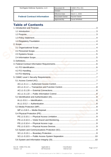 Sample page from the CMMC L1 Compliance Pack