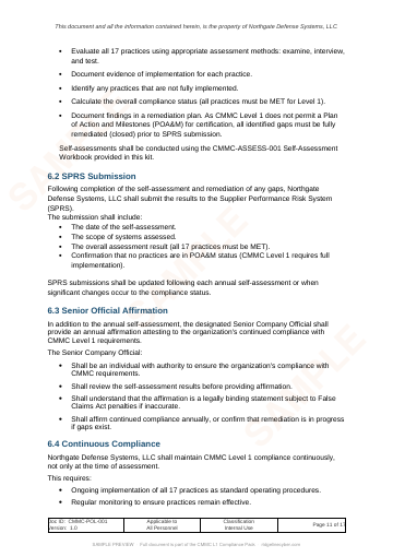 Sample page from the CMMC L1 Compliance Pack