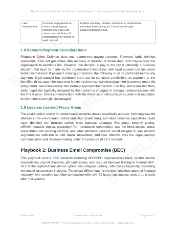 Sample page from the Cyber Incident Response Pack